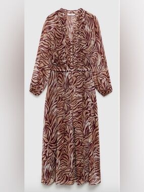 MNG by Mango Long Sleeve Chiffon Animal Print Dress Size 2X
